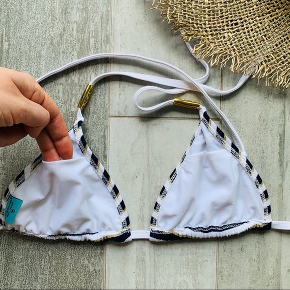 Letarte Bikini Top Sailor Striped Gold Coral Removable Geometric Charms - Picture 12 of 16